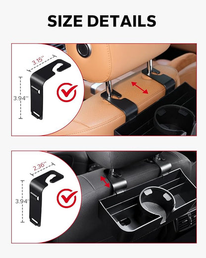 Amazicha Car Headrest Backseat Organizer with Hooks, 3 in 1 Seat Back Organizer Headrest with 3.7inch Cup Holder for Car Backseat Travel Accessories, 2PCS