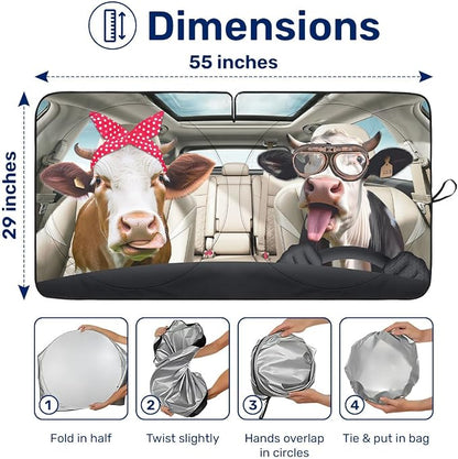 GENANY Cute Cow Couple Funny Windshield Sun Shade for Car SUV Truck (55x29 Inches), Automobile Sunshade, Protector Blocks UV, Car Accessories