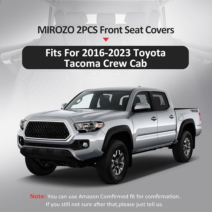 MIROZO Tacoma Front Seat Covers, Leather Car Seat Covers Waterproof Truck Seat Covers Fit for 2016-2023 Toyota Tacoma Crew Cab,Automotive Seat Protector Tacoma Accessories (Black and Red,2PCS Front)