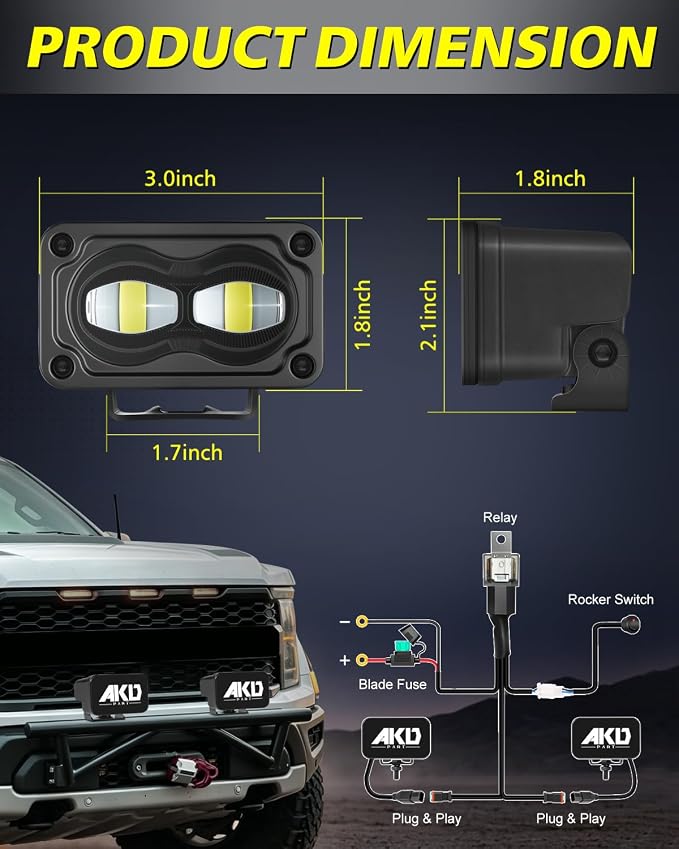 3 Inch SAE Fog Lights CREE LEDs with Wiring Harness & Black Covers | Street Legal SAE Fog Beam, High Intensity CREE LEDs, Free Wiring kit & Black Covers