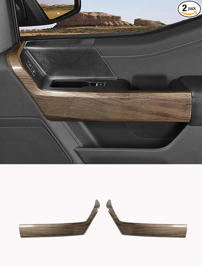Savadicar Wood Grain Interior Accessories - Front Door Handles Trim Cover for Ford F150 (2021-present) - Premium Texture Interior Decor Upgrade Kit, 2-Piece Set