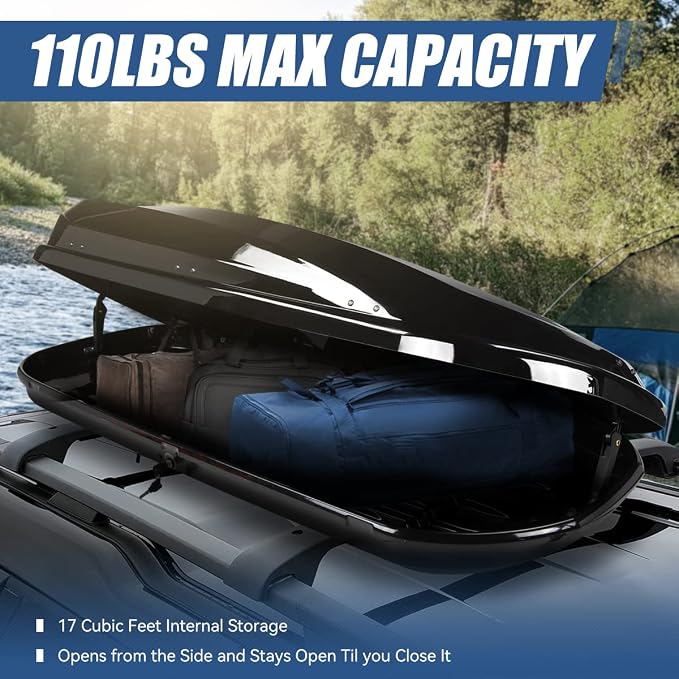 Auto Dynasty Hard Shell Roof Top Mount Car Storage Travel Luggage Box Cargo Carrier with Security Keys, 78 (L) x 31 (W) x 15 (H) Inches, Capacity 110 Pounds, 17 Cubic Feet (Tool-Free Install), Glossy