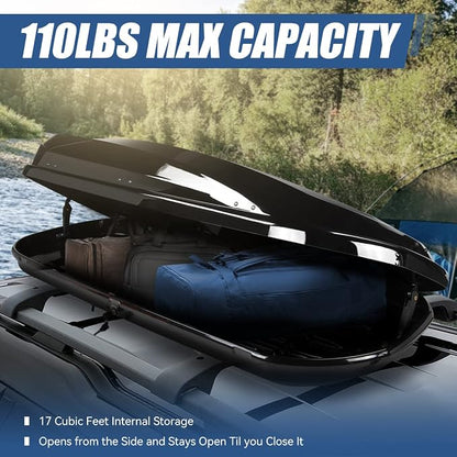 Auto Dynasty Hard Shell Roof Top Mount Car Storage Travel Luggage Box Cargo Carrier with Security Keys, 78 (L) x 31 (W) x 15 (H) Inches, Capacity 110 Pounds, 17 Cubic Feet (Tool-Free Install), Glossy