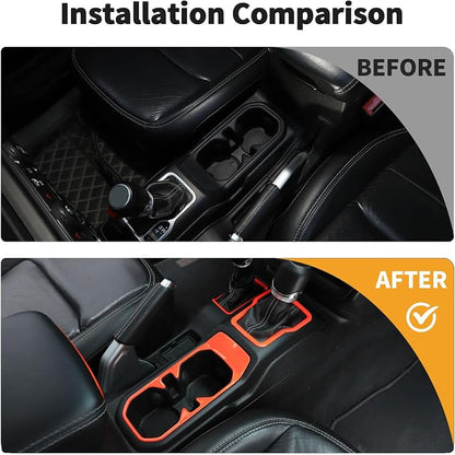 for JL 4WD Shift Knob Gear Shift Bezel Front Cup Holder Center Armrest Switch Lock Hole Cover Trim Kits Fit for 2018-2024+Jeep Wrangler JL JLU Gladiator JT Interior Accessories 4pcs Orange(AT)