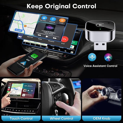 2-in-1 Wireless CarPlay & Android Auto Adapter, Plug & Play CarPlay Dongle Converts Wired to Wireless, Fast Auto-Connect, No Delay, Compact Design for iPhone & Android with USB/USB-C Port(Black)