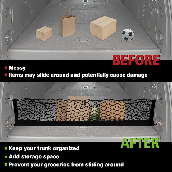 Muslogy Truck Bed Cargo Net Trunk Netting Compatible with 2015-2020 Chevy Tahoe | GMC Yukon | Cadillac Escalade Accessories, Pickup Cargo Organizer SUV Sedan Storage Net w/Heavy Duty Carabiners