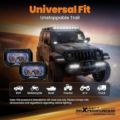 maXpeedingrods 2X 3.3 Inch LED Offroad Pod Lights, 2000LM Light Bar White Flood, IP67 Ditch Lights with Wiring Harness for Jeep Ford Truck Pickup ATV UTV Motorcycles Tractor