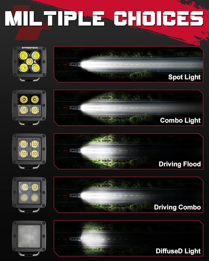 OFFROADTOWN LED Cubes, 2PCS 3 Inch 100W CREE LED Pods Spot Beam Off Road Driving Lights LED Cube Lights Fog Light Reverse Ditch Light for Trucks Pickup Motorcycle UTV ATV SUV Boat