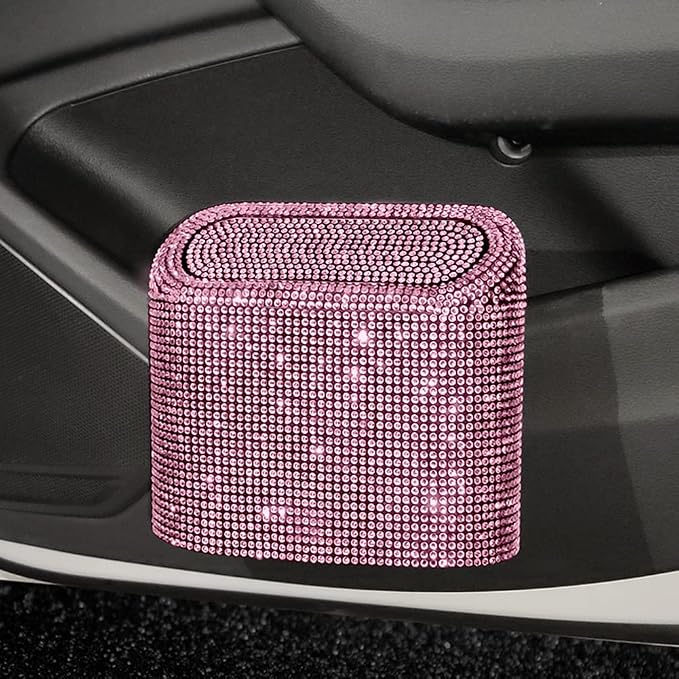 Bling Rhinestone Car Trash Can, Pink, Swing-Lid