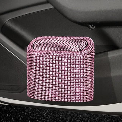 Bling Rhinestone Car Trash Can, Pink, Swing-Lid