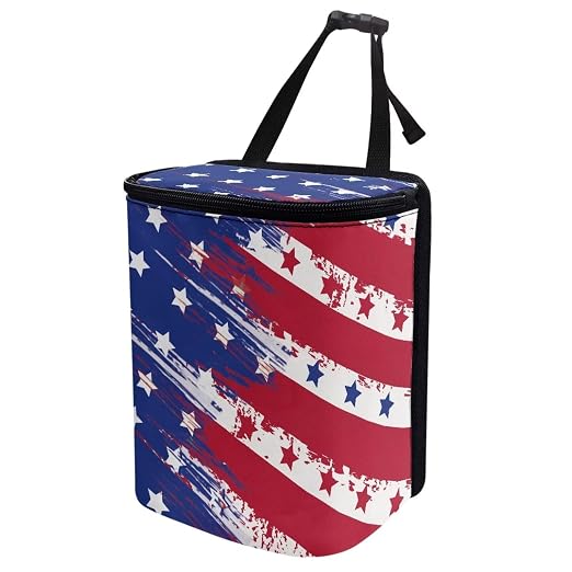 Talayituse American Flag Star Print Car Trash Can with Lid, 4th of July Leak Proof Auto Trash Bag Hanging Vehicle Garbage Can Multipurpose Storage Container for Back Seat Road Trip