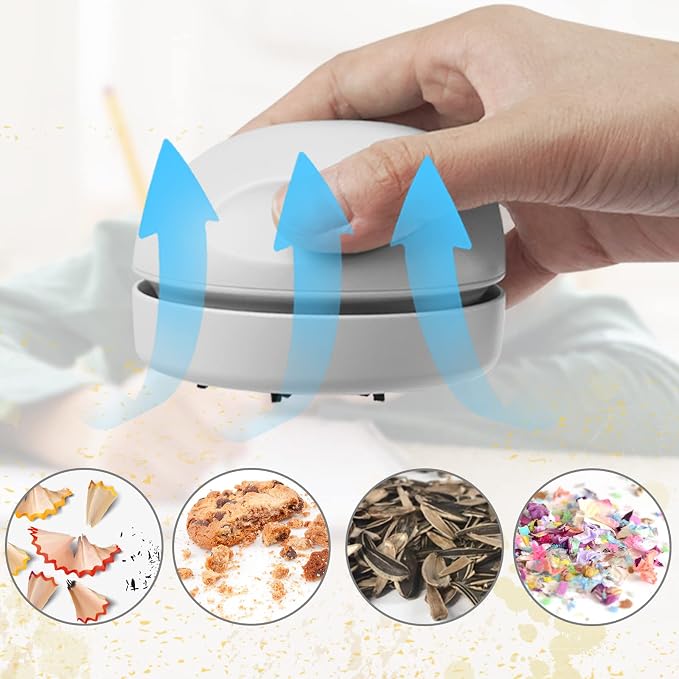 prowithlin Desktop Vacuum Cleaner USB Charging with Vacuum Nozzle Cleaning Brush, Detachable Design & Portable Mini Table Dust Vaccum Cleaners, Cleaning Dust, Crumbs, Piano, Computer, Car Etc(Gray)