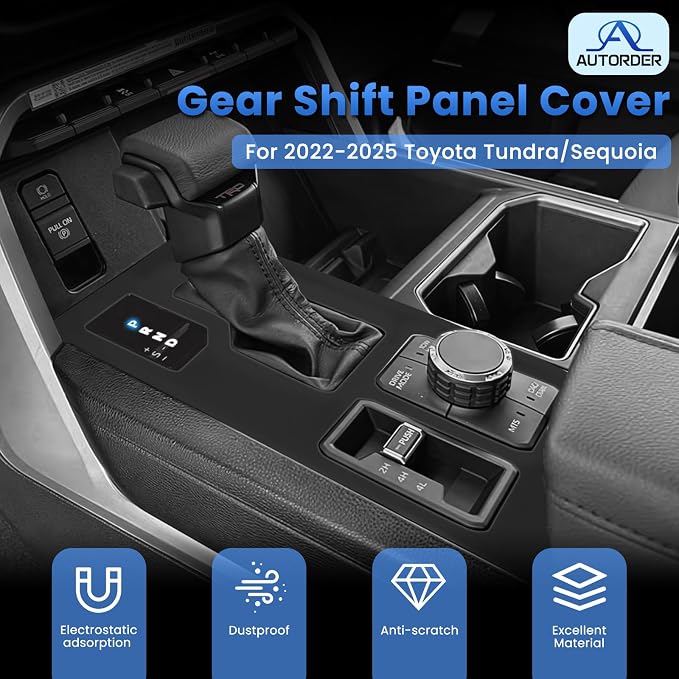 Autorder Central Control Gear Shift Panel Trim Cover for 2022 2023 2024 2025 2026 Toyota Tundra/Sequoia Accessories,Silicone Dashboard Gear Shift Cover Panel for Scratch & Dust Resistant - Black