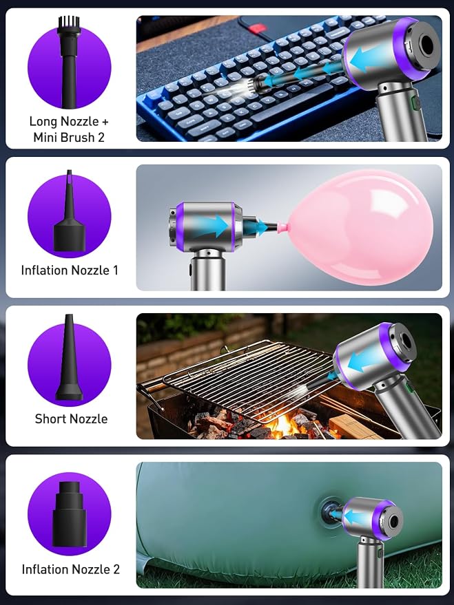 Vacuum/Air Duster 80,000RPM Super Power Mini Car Vacuum Cleaner 4-in-1 air Blower Gun Air Duster & Air Blower & Pump Hand Electric air Duster Handheld dust Blower Blower Cordless (Purple)