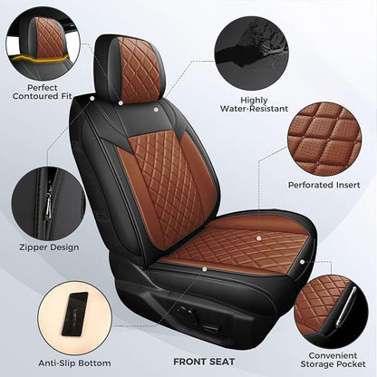 FREESOO Seat Covers for Dodge Ram 2019-2026 Ram 1500 Crew Quad Regular Cab 2011-2026 2500 3500 Mega Cab Bighorn Longhorn Laramie Tradesman, with Flat Bench, Black Brown