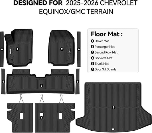 Floor Mats for Chevrolet Equinox/GMC Terrain 2025-2026, Trunk Mat and Backrest Mat & Door Sill Guard All Weather TPE Protector for Chevrolet Equinox Accessories