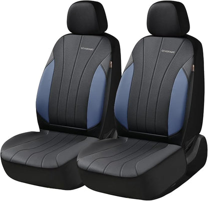 Coverado Car Seat Covers， 2 Front Seats Waterproof Nappa Leather Automotive Seat Protectors, Front Luxury Mesh Seat Covers, All-Weather Universal Fit for Most Cars SUVs, Trucks,Blue&Black