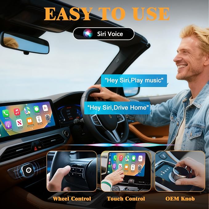 4 in 1 Screen Mirroring Wireless CarPlay Adapte, 2026 Upgraded Wired to Wireless for Apple CarPlay & Android Auto & AirPlay & MirrorLink, Mini USB Car Play Adapter with Type-C Extension, Plug and Play