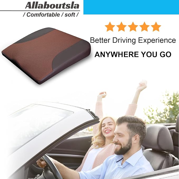 Allaboutsla Car Seat Cushion, Car Seat Cushions for Driving with Comfort Memory Foam - Sciatica & Back Pain Relief, Suitable for Car, Truck, Office Chair (Brown)