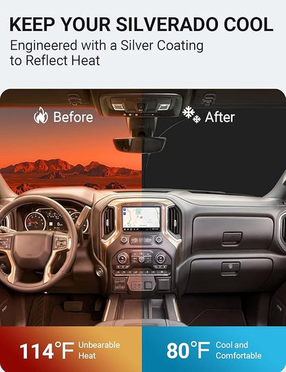 Proadsy 2026 Upgrade Front Windshield Sun Shade Foldable Sunshade Protector Custom Fit 2014-2018 Silverado Regularcab Crewcab Extendedcab Accessories