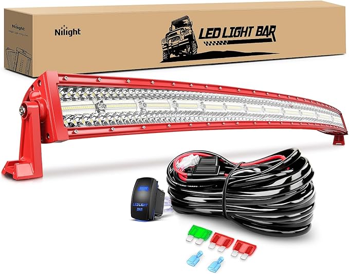 Nilight LED Light Bar 50 Inch Triple Row Spot Flood Combo Lights Red Shell with Wiring Harness Kit for Fog Driving Work Lighting on Off-Road Truck SUV ATV UTV