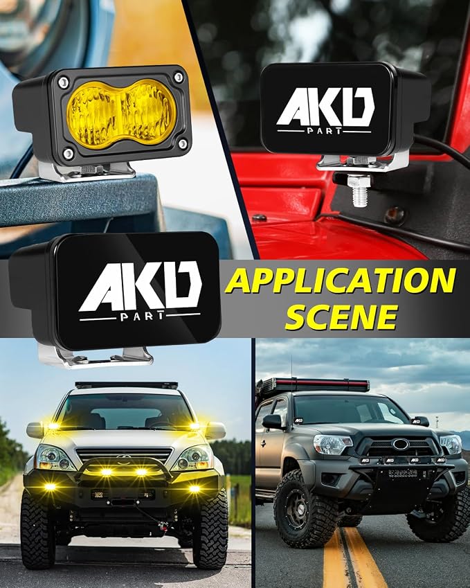 3" 40W Yellow Flood LED Pods with Wiring Harness & Black Covers | High Intensity CREE LEDs Yellow Fog Lights Small Chase Lights 2 Packs for Trucks Motorcycle SUV UTV ATV Dirt Bike