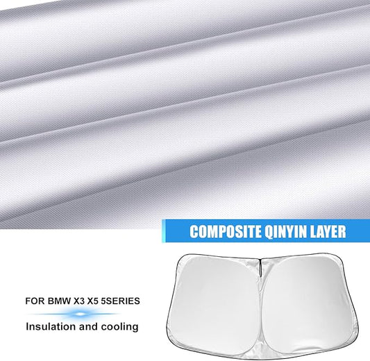 Windshield Sun Shade Compatible with BMW X3 X4 X5 X6 X7 5 6 7 8 Series, Foldable Front Windshield Sun Visor UV Ray Reflector Sunshade for BMW Keep Your Car Cooler