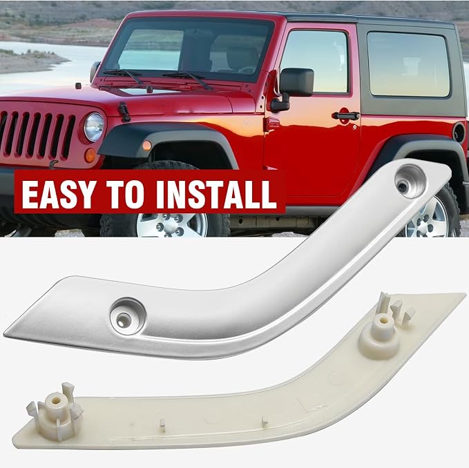 1 Pair of Interior Door Grab Handle Inserts Cover Door Handle Trim Cover, Replacement for Jeep Wrangler JK JKU 2011-2018, Replaces OEM 1RC72JAHAD 1RC72JAHAE(Silver, Left & Right)