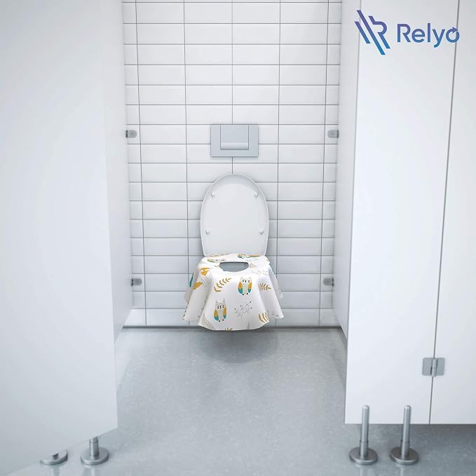 Relyo Disposable Toilet Seat Cover for Travel – 20 Pack with Covers Wrapped in Sets of 2, Non-Flushable Liners, Fits Most Seats – Kids, Toddlers, Adults (Owls, 20)