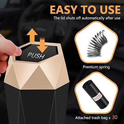 Car Trash Can with Lid - 2-Pack, Interior Accessories for Vehicles, Leakproof Garbage Can with 30 Detachable Trash Bags, Multipurpose Organizers and Storage Solutions for Home and Office