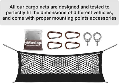 Muslogy Truck Bed Cargo Net Trunk Netting Compatible with 2024 2025 2026 Toyota Tacoma Accessories, Pickup Cargo Organizer SUV Sedan Storage Net w/Heavy Duty Carabiners