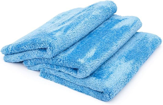 The Rag Company - Eagle Edgeless 500 (3-Pack) Professional Korean 70/30 Blend Super Plush Microfiber Detailing Towels, 500GSM, 16in x 24in, Blue