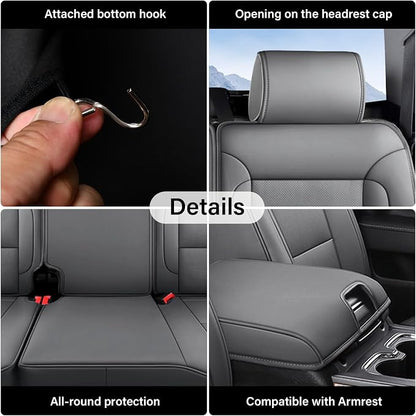 Coverado Chevy Silverado Seat Covers Full Set, Faux Leather Car Seat Covers Fit for 2014-2018 1500, 2015-2019 2500HD 3500HD Chevy Silverado GMC Sierra Crew Double Extended Cab (Gray)
