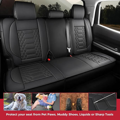 FREESOO Tundra Seat Covers 2026 2025 2024 2023 2022 Full Set, Fit for Toyota Tundra Crewmax Double Cab, Custom Truck Seat Covers with Waterproof Faux Leather Black