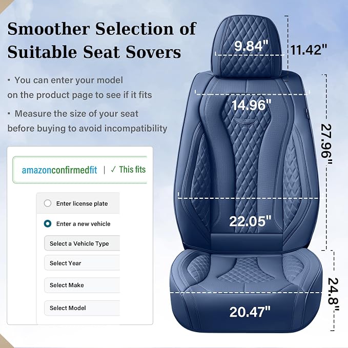 Coverado Seat Covers, Blue Car Seat Covers Full Set, Auto Seat Cover, Car Seat Covers Front Seats Back Seat Cover, Waterproof Car Seat Cushion, Driver Seat Protector Universal Fit Most Cars