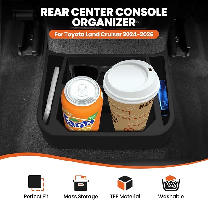 Shademax Rear Center Console Organizer for Toyota Land Cruiser LC250 2024 2025 2026 Accessories Backseat Storage Box Rear Bridge Organizer Insert Land Cruiser Console Air Outlet Tray Silicone Material