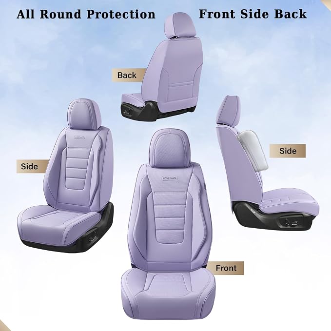 Coverado Car Seat Covers Front, Seat Covers for Cars, Waterproof Car Seat Cushions, 2-Pack Leather Carseat Seat Protectors, Universal Seat Covers Fit for Most Sedans SUV Pick-up Trucks(Purple)