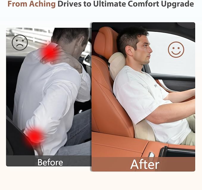 FLORICH Car Headrest and Lumbar Support Pillow for Car Office Chair, Double-Sided Skin-Friendly Suede & Leather Car Seat Pillow and Back Support, Pressure-Relieving Back Support for Car, Office Chair