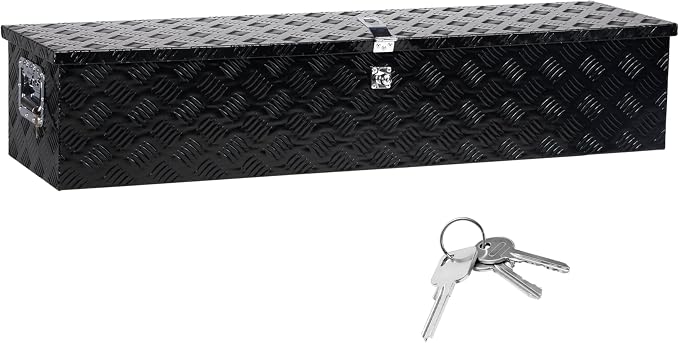 50" L x 14" W x 10" H Aluminum Truck Bed Tool Box, Pick Up RV Trailer Toolbox Storage Lockable Organizer with Side Handle and Lock Keys, Black