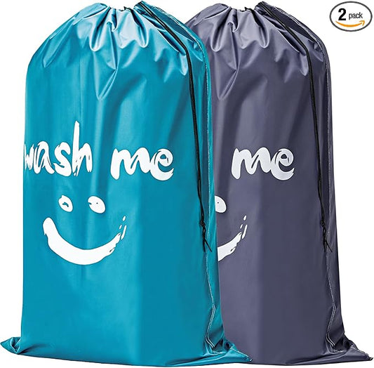 HOMEST 2 Pack XL Laundry Bags 28" x 40", Extra Large Dirty Clothes Organizer Holds 3-4 Loads, Machine Washable Drawstring Laundry Bag for Dorm, Camp, Laundromat, Family, Travel, Gray & Sky Blue
