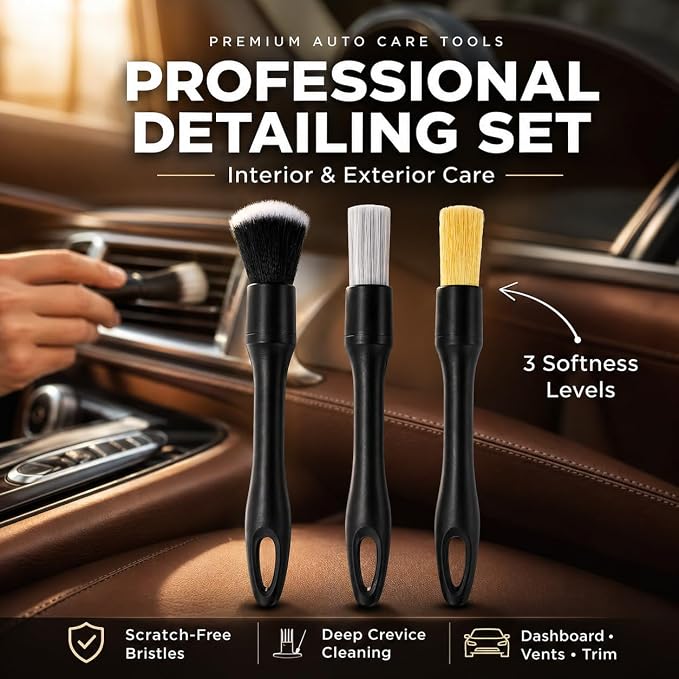 18PCS Upgraded Car Detailing Kit, 2-in-1 AC Vent Brush, 3 Ultra Fine Crevice Brushes, Boar Hair & Glass Brush, Cleaning Gel, Scratch-Free Auto Interior Tools