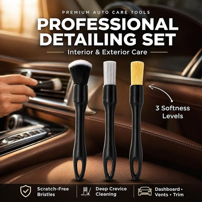 18PCS Upgraded Car Detailing Kit, 2-in-1 AC Vent Brush, 3 Ultra Fine Crevice Brushes, Boar Hair & Glass Brush, Cleaning Gel, Scratch-Free Auto Interior Tools