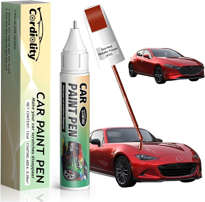 41V Soul Red Metallic Tricoat Touch Up Paint for Mazda, Color Accurate Car Paint Scratch Repair Pen, Quick & Easy Fix Automotive Chips and Nicks