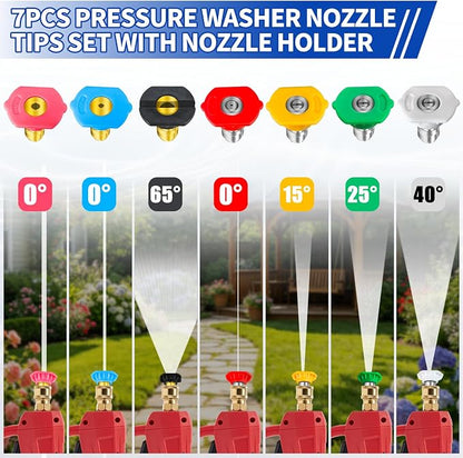 Boltigen Foam Cannon Dual Connector Accessory, 1/4" Quick Connect Switch Double Tip Attachment, Pressure Washer Extension Wand Accessory Kit, with 7 Pressure Washer Nozzle Tips, 4000 PSI