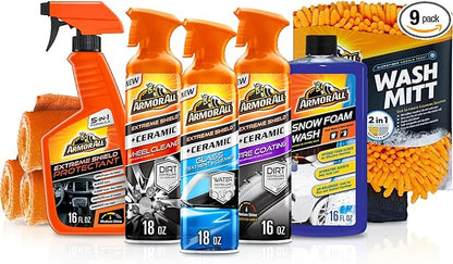 Armor All Ultimate Car Detailing Kit, Includes Car Wash, Glass Cleaner, Tire Cleaner, Microfiber Accessories (9 Piece Kit)