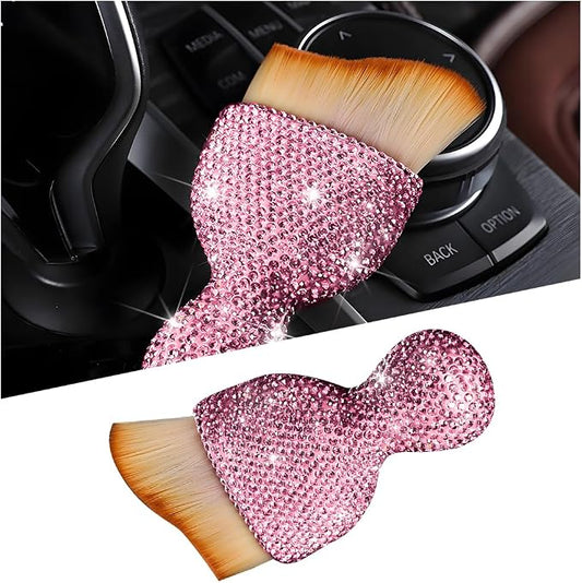 Bling Car Detailing Brush, Crystal Rhinestone Non-Scratch Vehicle Cleaning Dust Brush for Air Vent & Dashboard, Soft Bristles Automotive Interior Cleaning Tool, Universal Fit (Pink)