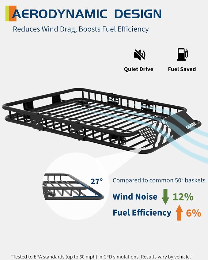 GarveeLife 64 in x 39 in Universal Roof Rack Carrier Basket, 200 LBS Capacity Car Cargo Rack with Extension Luggage Holder Basket Heavy Duty for SUVs, Trucks, Vehicles
