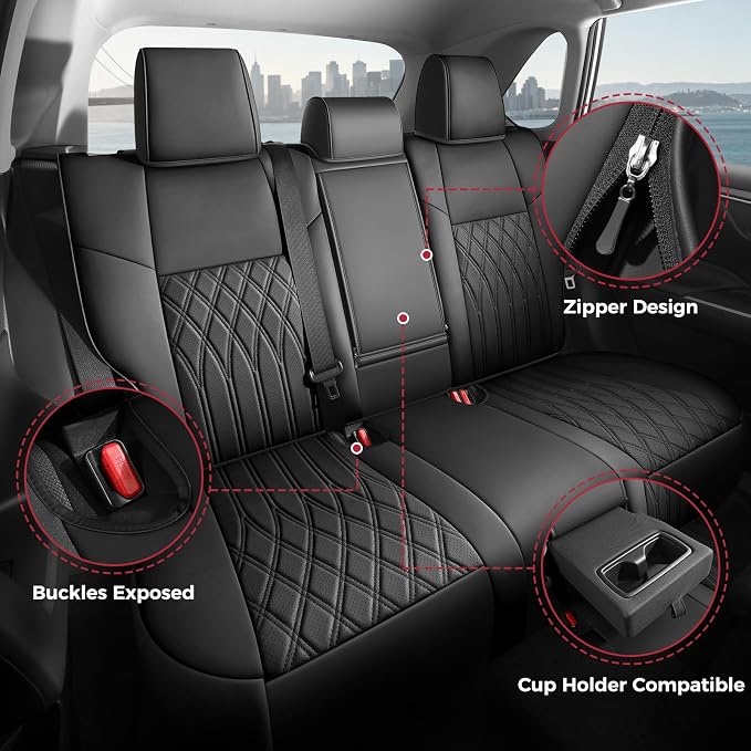 FREESOO Custom Seat Covers for Toyota RAV4 2019-2025 Hybrid SE/XSE 2021-2024 Prime SE/XSE 2025 PHEV, RAV4 Leather Car Seat Covers Interior, RAV 4 SUV Accessories Full Set, Black