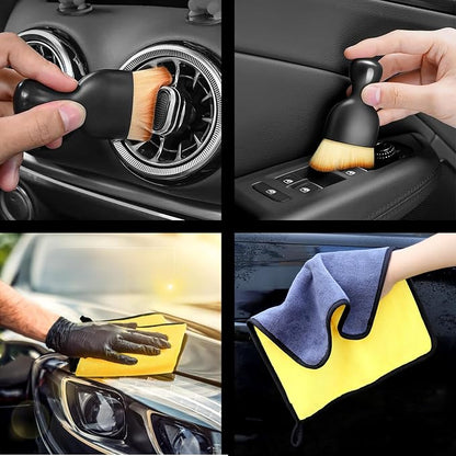 Car Windshield Cleaning Tools, Expandable Car Window Cleaner kit with 4 Reusable Microfiber Pads, 2 Spray Bottles, Windshield Cleaning Wand Tool, Auto Interior Dust Brush, for Trucks, SUVs, RVs etc