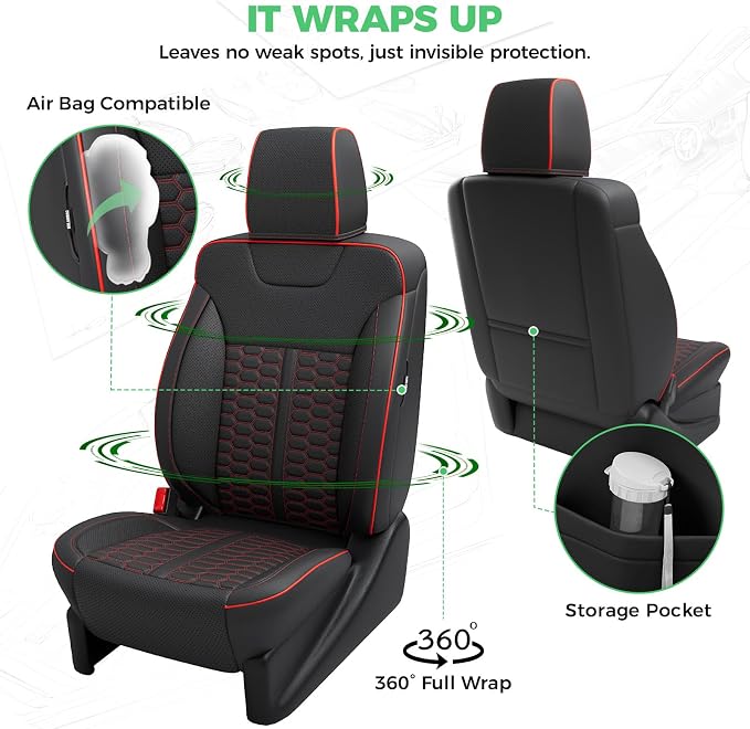 Custom Leather Seat Covers for Silverado/Sierra 1500 2014-2018, 2500HD 3500HD 2015-2019 Crew Cab Full Set with Jump Seat Cover (Armrest Storage Version Only),Truck Accessories